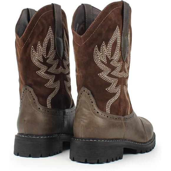 Hawkwell Women's Coffee Fashion Mid Calf Round Toe Embroidered Western Boots - Picture 5 of 6